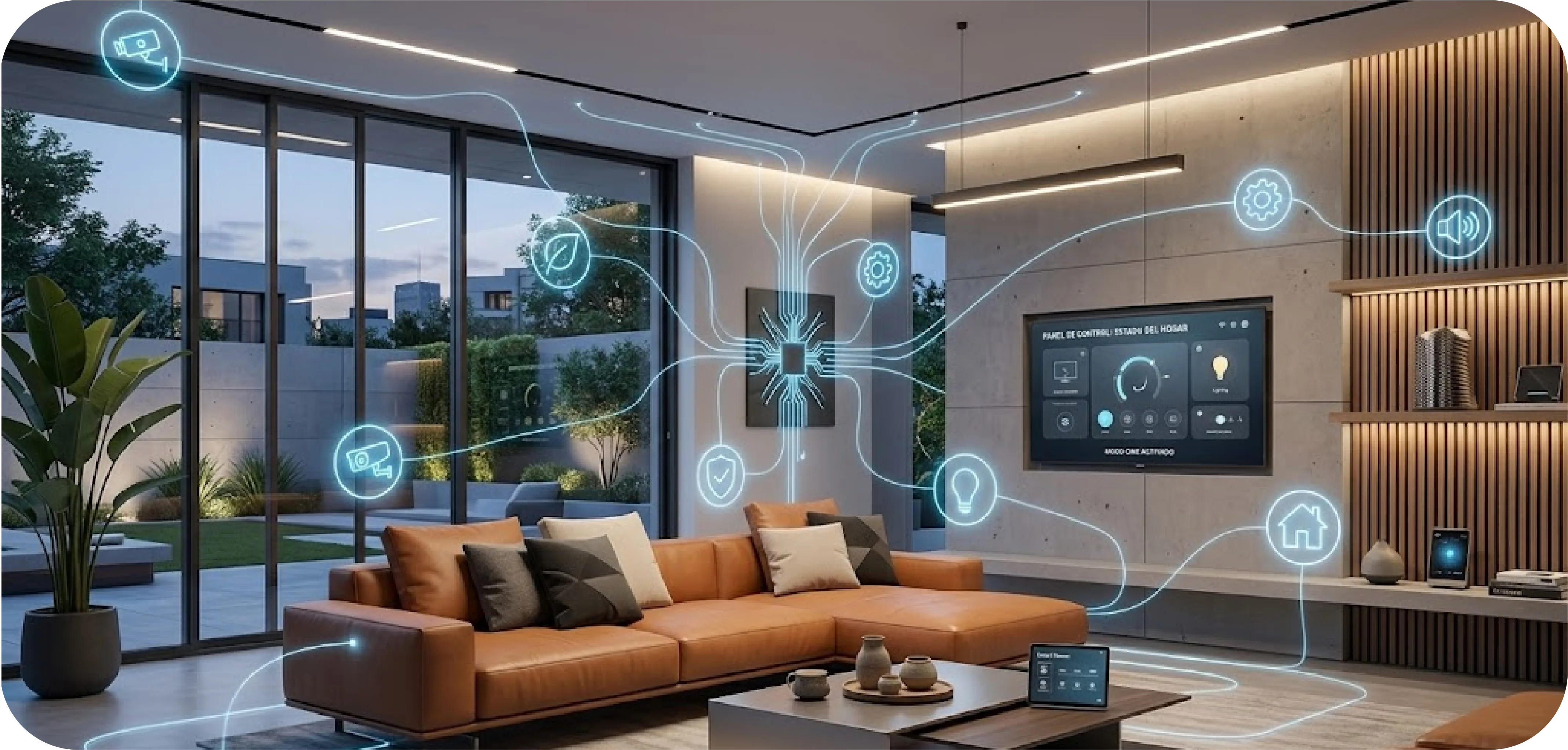 Sala inteligente con dispositivos conectados
